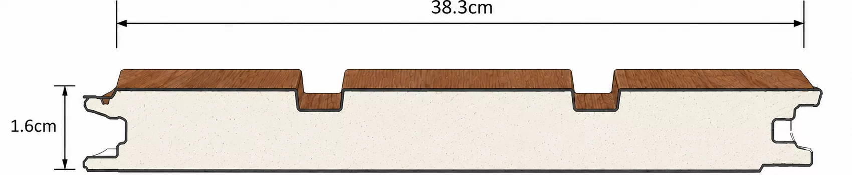 Double grooved wood grain insulated metal siding panel cross section structure with tongue and groove connection Double grooved wood grain insulated metal siding panel cross section structure with tongue and groove connection